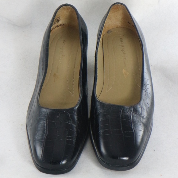 Easy Spirit Shoes Easyspirit Black Croc Embossed Leather Heels